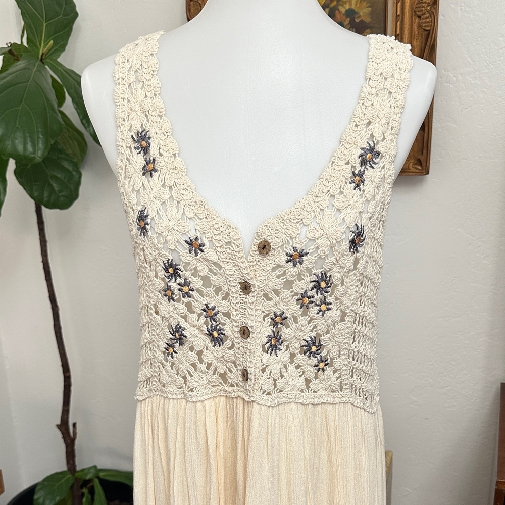 Elegant Cream crochet Floral Dress boho spring
